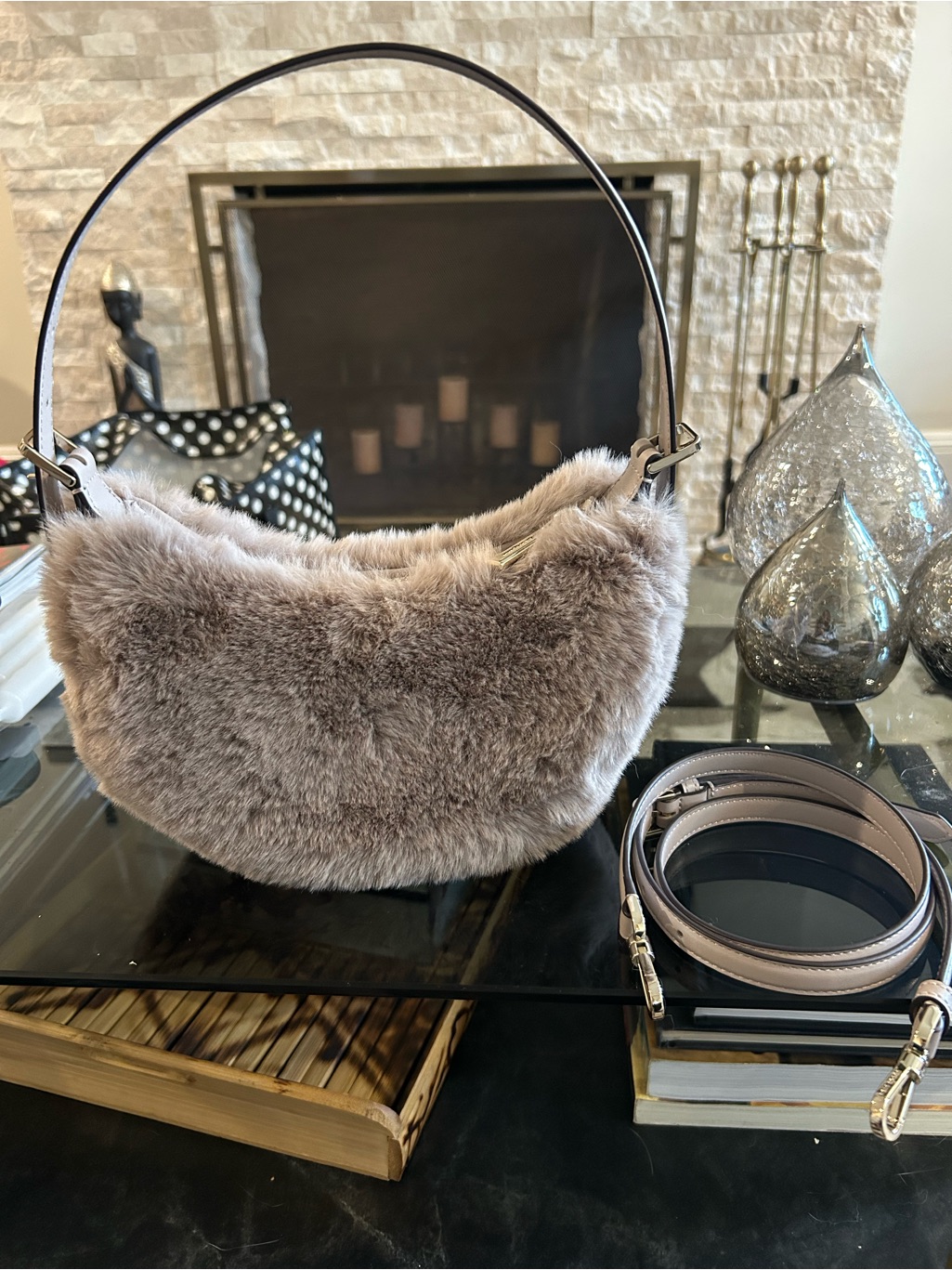 Kate Spade Nova Faux Fur Shoulder Baguette Crossbody Bag. New Without Tags.